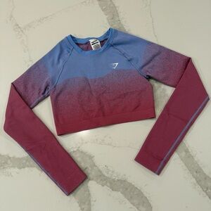Gymshark Adapt Ombré Seamless LongSleeve Crop Top Womens Small Pink/Blue Workout
